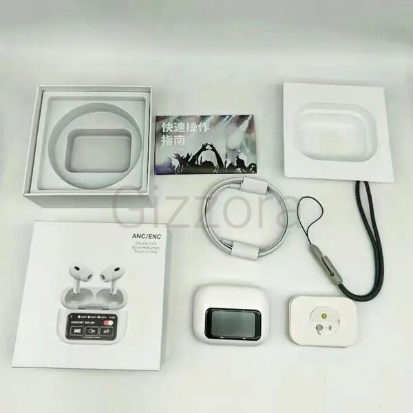 A9 Pro ANC Touch Screen Display Earbuds – White Color - Image 2