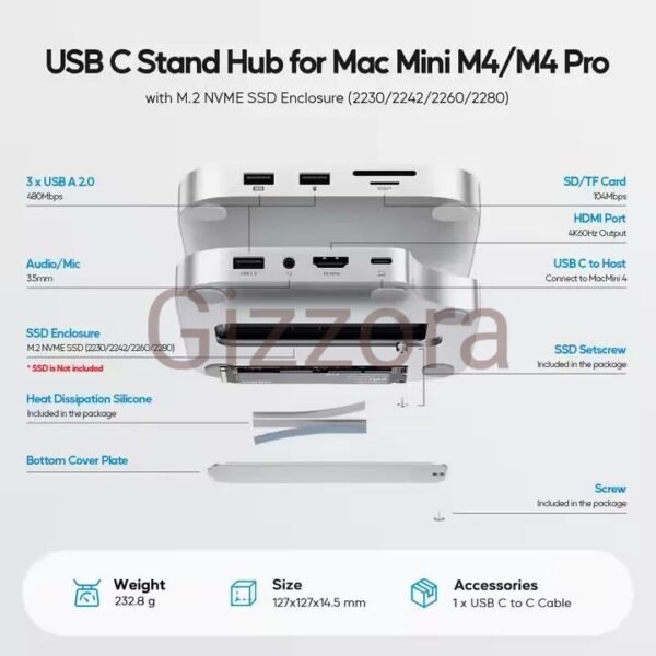 PULWTOP Mac mini M4/M4 Pro Hub Stand Dock - Image 2