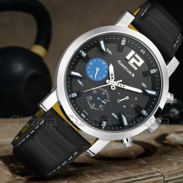 Fastrack NS3227SL01 Fastfit Quartz Multifunction Black Dial Leather Strap Watch