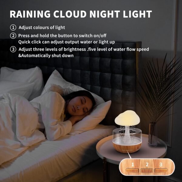 Rain Cloud Night Light Humidifier with Raining Sound - Image 2